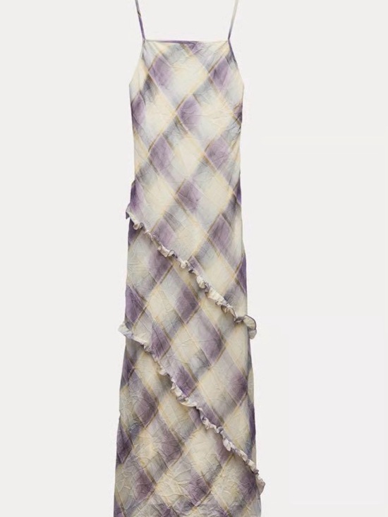 Zara Dresses & Skirts - Zara Sleeveless Plaid Maxi Slip Dress in Lavender and Cream